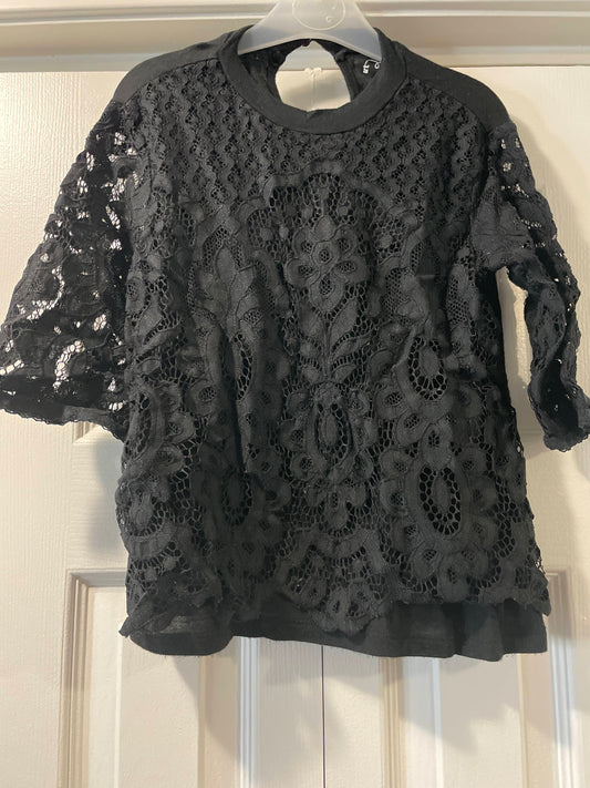 M Girls 3/4 Length Sleeve Top, Black, Crochet