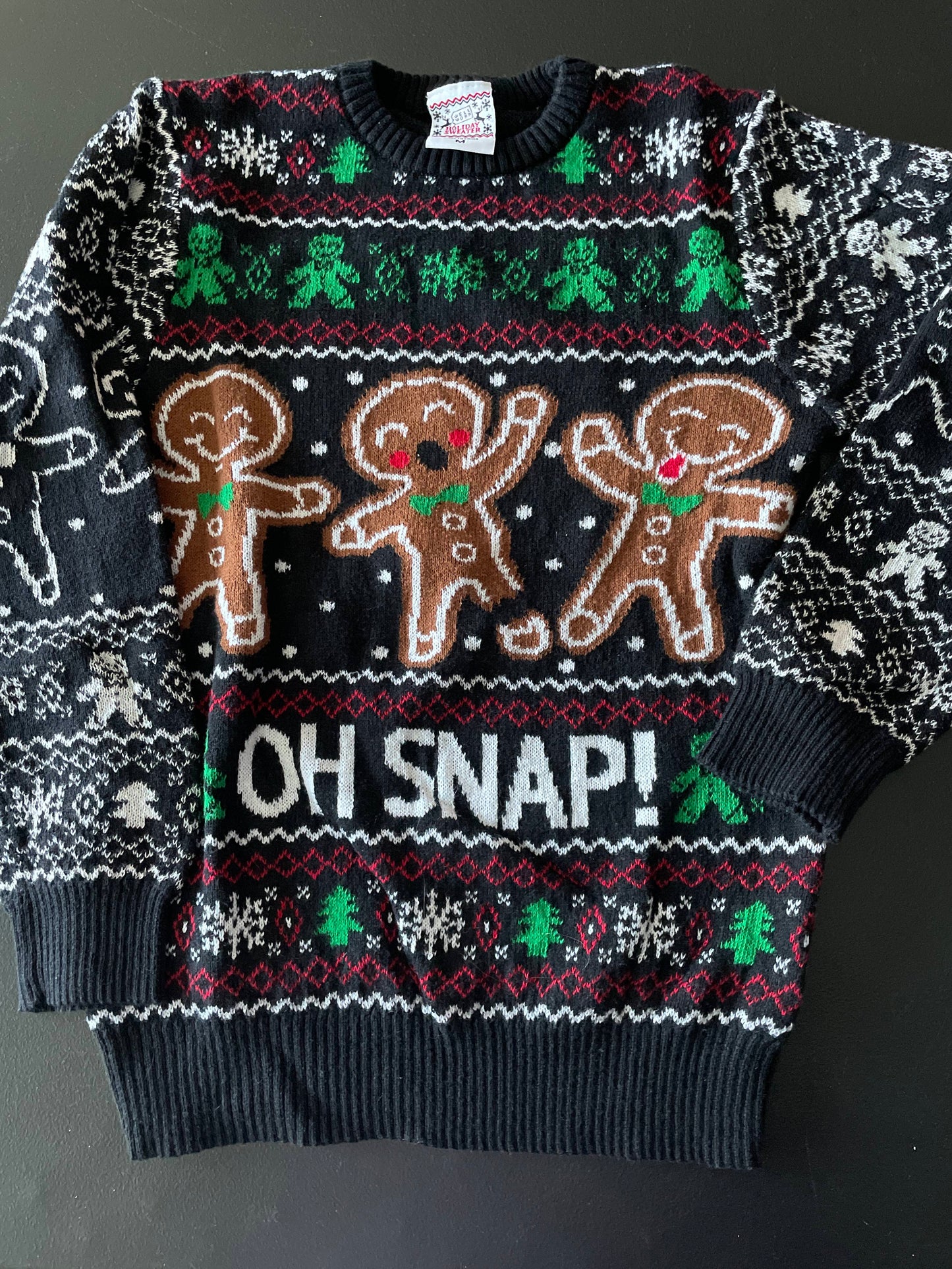 M Boys Ugly Christmas Sweater, Black, Oh Snap Gingerbread Men