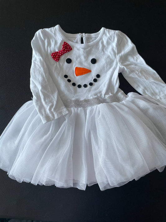 9-12m Girls Dress, White, Snowman