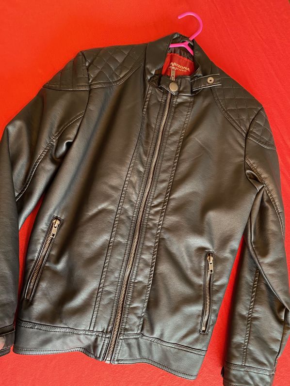 10/12 Y Size, Jacket, Faux Leather, Black