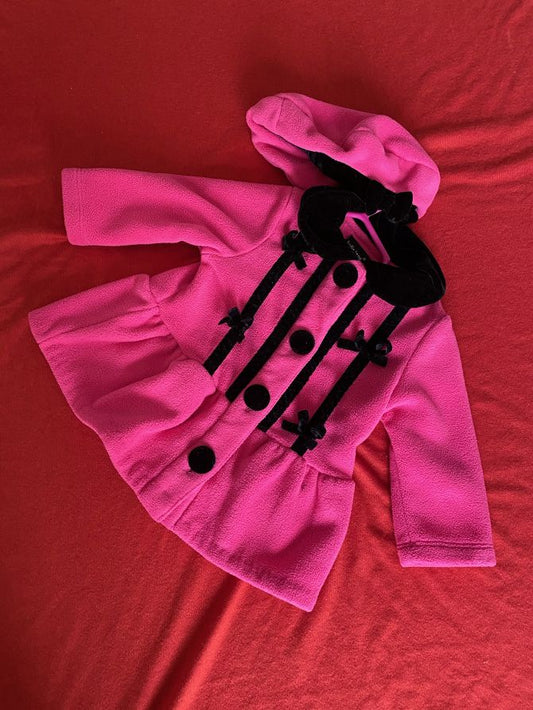 6 Mths, Jacket with Hat, Pink/Black Fleece