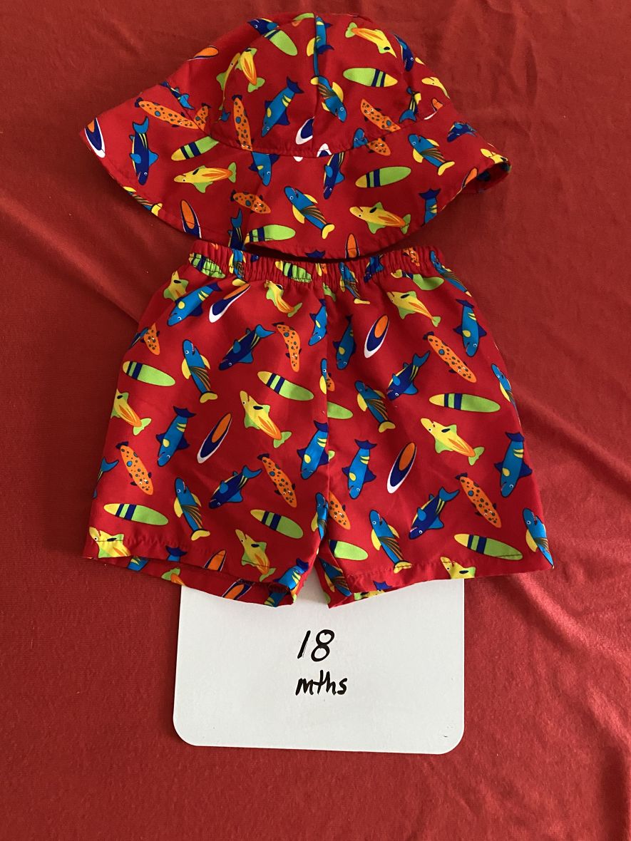 18 Months, Swimtrunks with Hat, Red