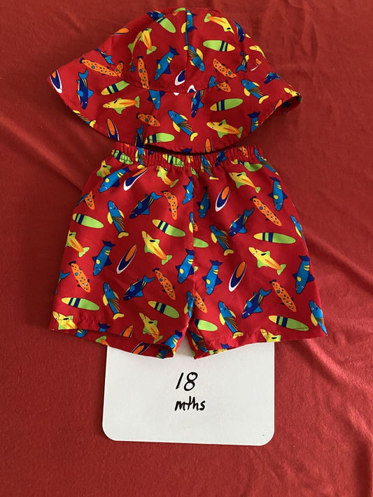 18 Months, Swimtrunks with Hat, Red