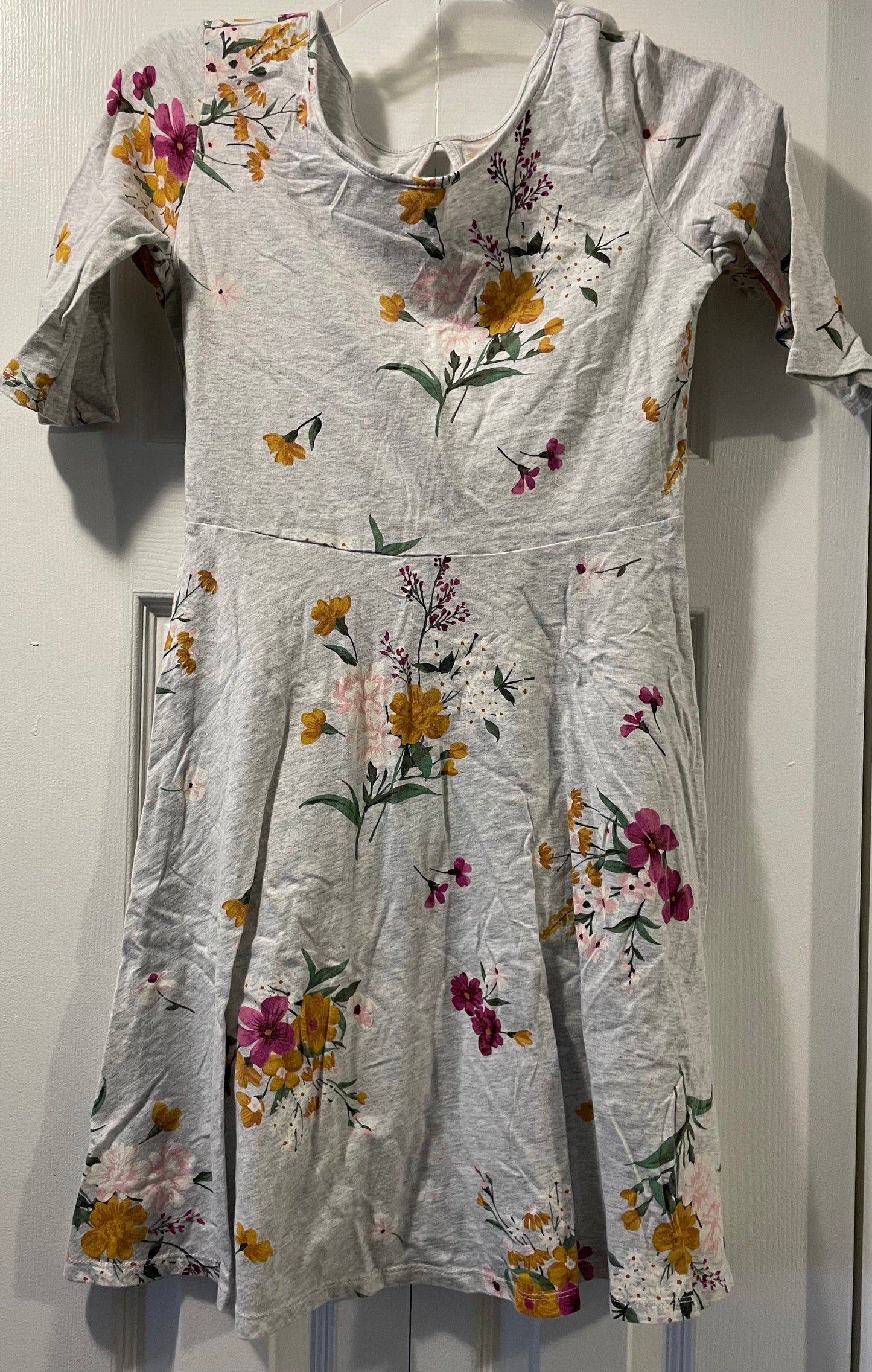 XL Girls Dress, Gray, Fall Floral